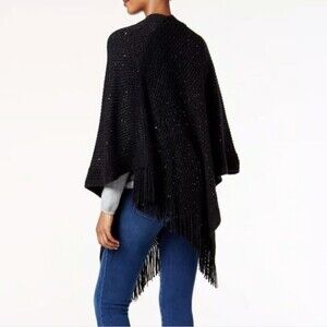 Cejon Back Shimmer Metallic Fringe Shawl Cardigan One Size